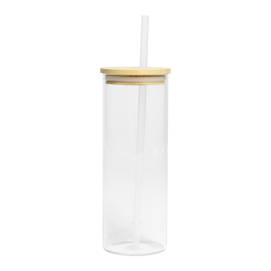 Botella Vidrio Borosilicato Sublimación, tapa Bamboo